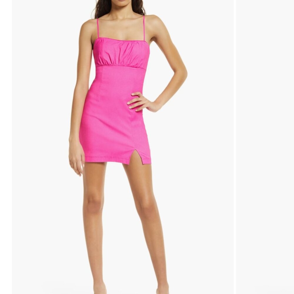Love, Nickie Lew - Emma Twill Body Con Dress in Fuchsia